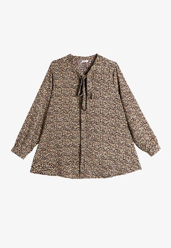 Bowen High-neck Bow Printed Blouse - Brown