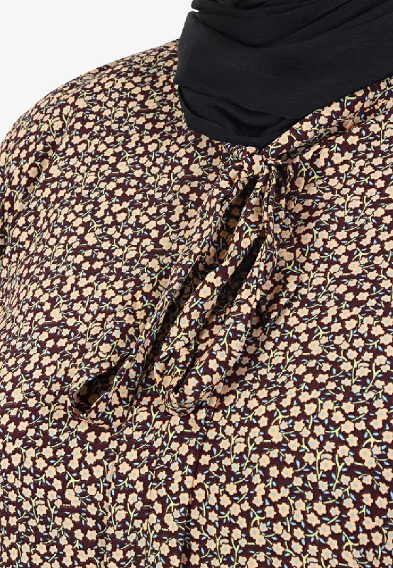 Bowen High-neck Bow Printed Blouse - Brown