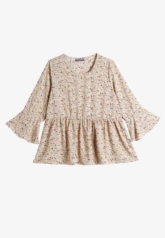 Blaine Bell Sleeve Printed Blouse - Beige