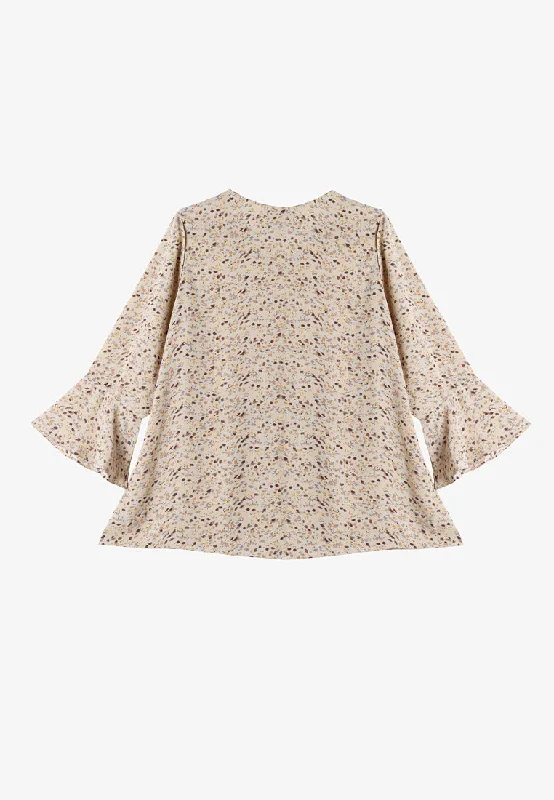 Blaine Bell Sleeve Printed Blouse - Beige