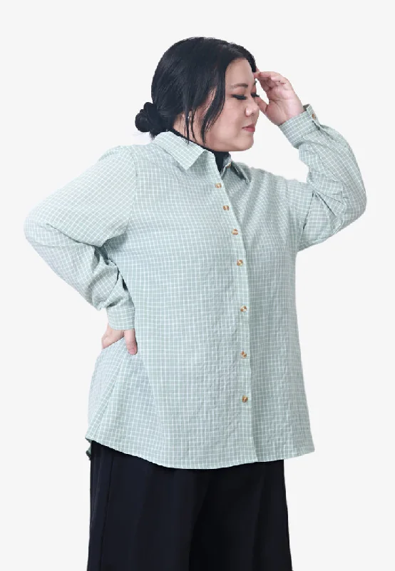 Cheaney Cute Checkered Button Shirt - Mint Green