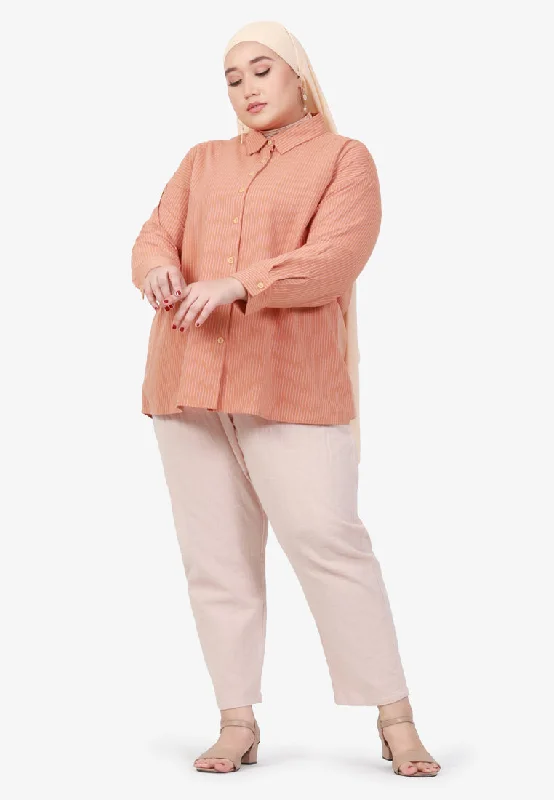 Edaine Striped Oversized Dad Shirt - Apricot