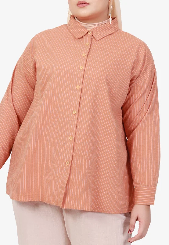 Edaine Striped Oversized Dad Shirt - Apricot