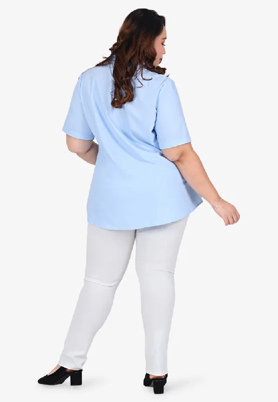 Sandie Short Sleeve Basic Work Shirt - Light Blue