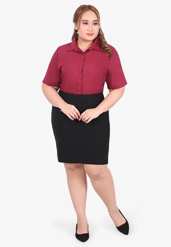 Sandie Short Sleeve Basic Work Shirt - Maroon