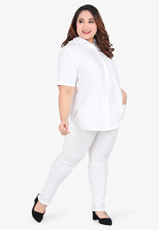 Sandie Short Sleeve Basic Work Shirt - White