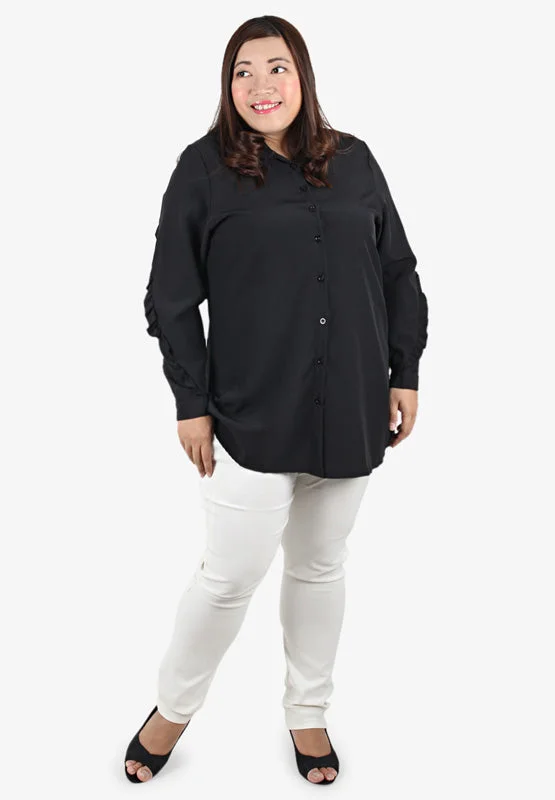 Riviera Ruffles Button Top - Black