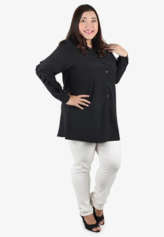 Riviera Ruffles Button Top - Black