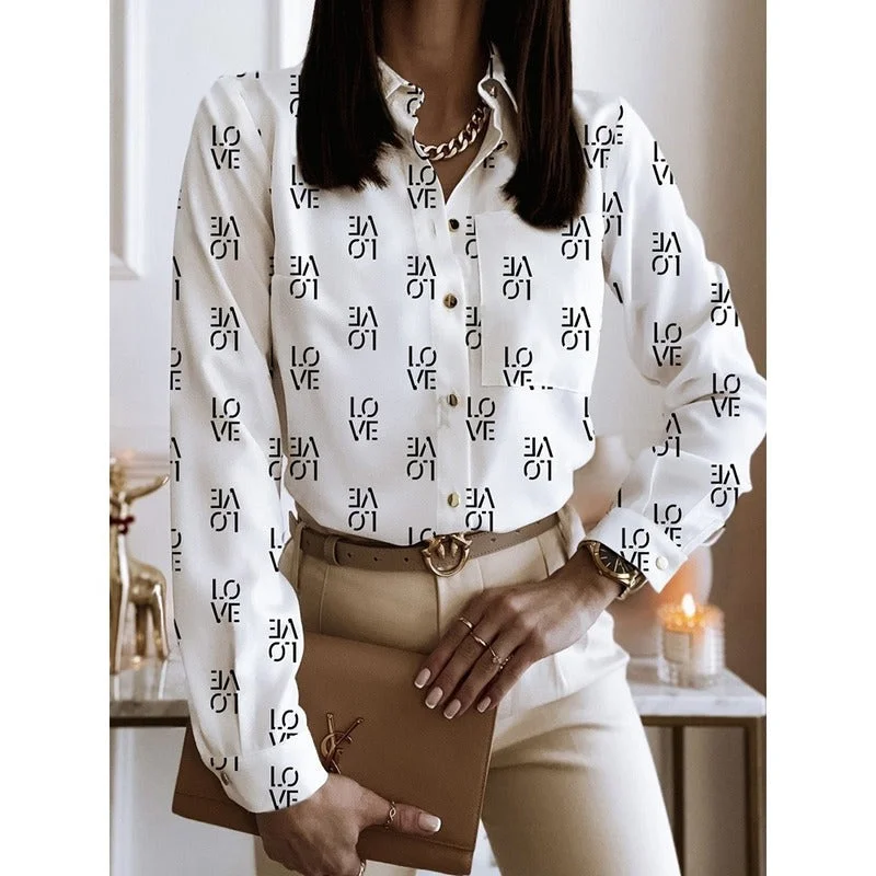 2023 New Blouse Women Turn-down Collar Long Sleeve Fashion Plus Size Casual Blouses Elegant Lady Office Work Shirts Tops