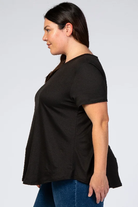 Black Round Hem Short Sleeve Plus Top