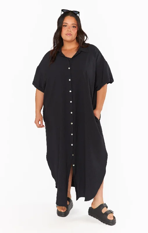 Buoy Button Down Dress ~ Black