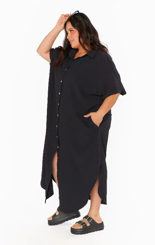 Buoy Button Down Dress ~ Black