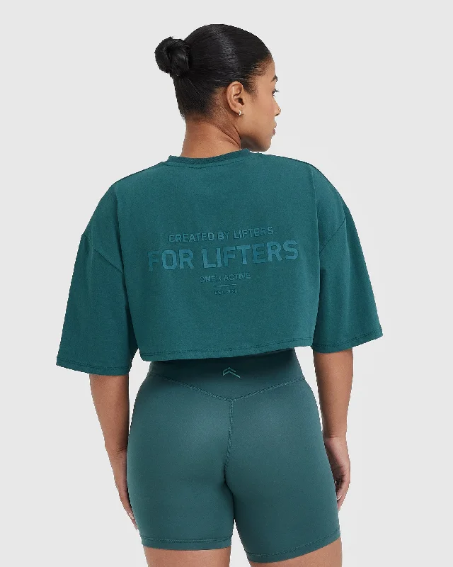 Classic Lifters Graphic Relaxed Crop Lightweight T-Shirt | Marine Teal