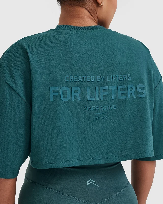 Classic Lifters Graphic Relaxed Crop Lightweight T-Shirt | Marine Teal