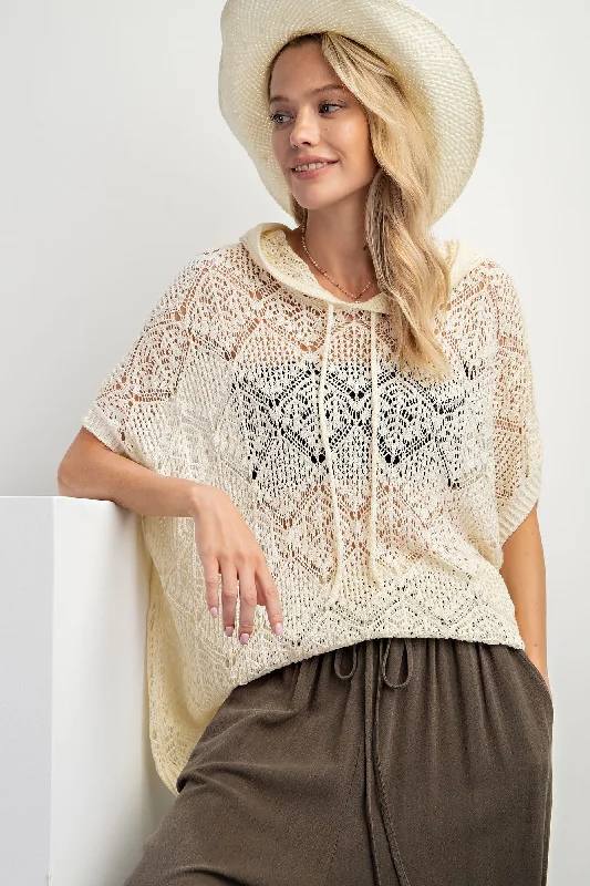 Cream Knit Dolman Sleeve Hooded Top