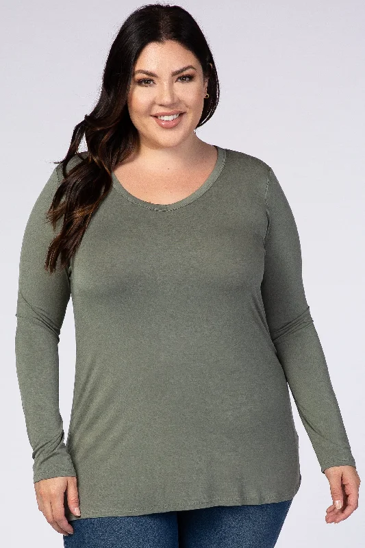 Light Olive Basic Long Sleeve Plus Top