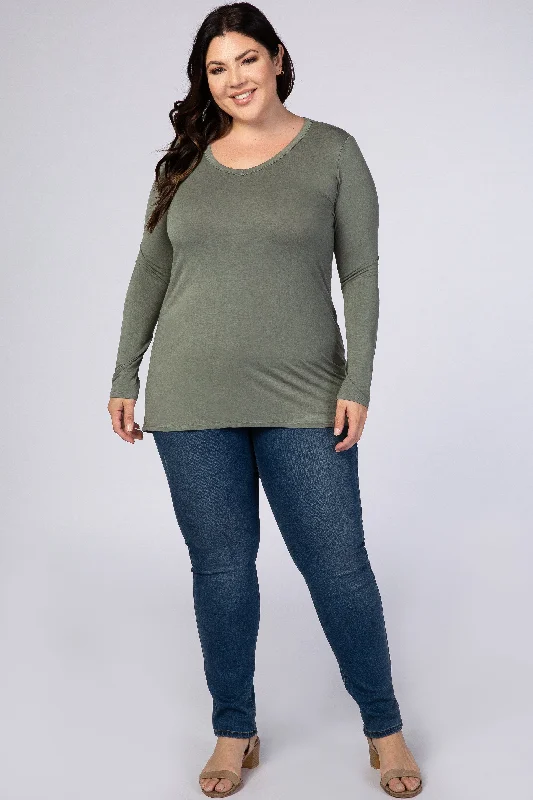 Light Olive Basic Long Sleeve Plus Top