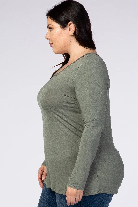 Light Olive Basic Long Sleeve Plus Top