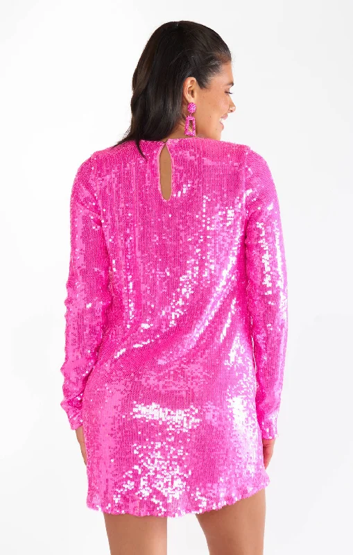 Maddison Mini Dress ~ Bright Pink Sequins