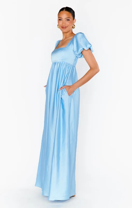 Nora Maxi Dress ~ Baby Blue Luxe Satin