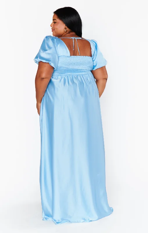 Nora Maxi Dress ~ Baby Blue Luxe Satin