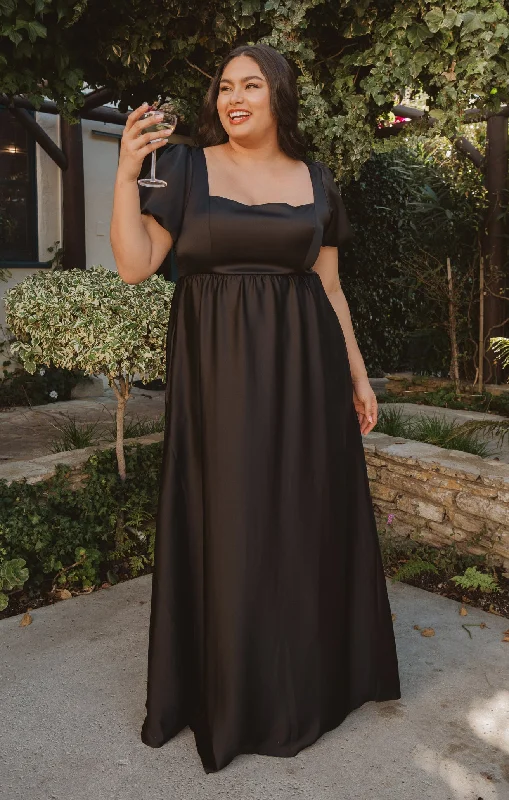 Nora Maxi Dress ~ Black Luxe Satin