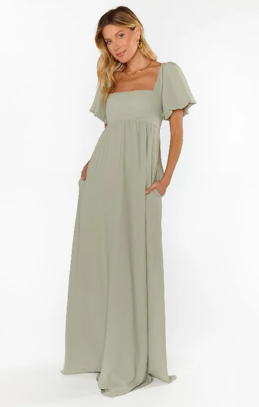 Nora Maxi Dress ~ Moss Green Crisp