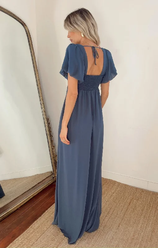 Nora Maxi Dress ~ Slate Blue Chiffon