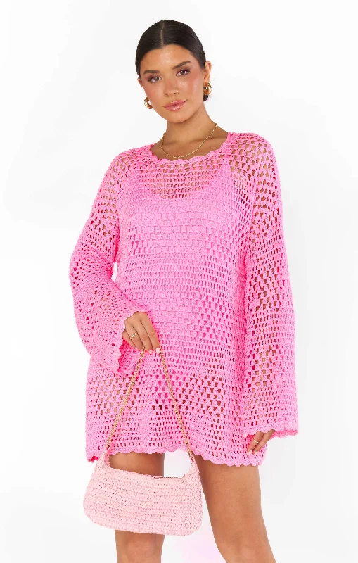 Paula Pullover ~ Bubblegum Pink Crochet