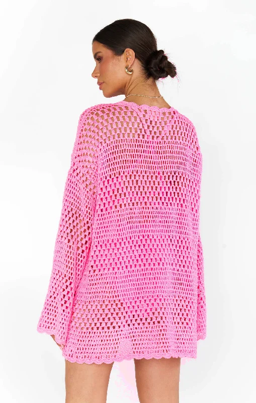 Paula Pullover ~ Bubblegum Pink Crochet