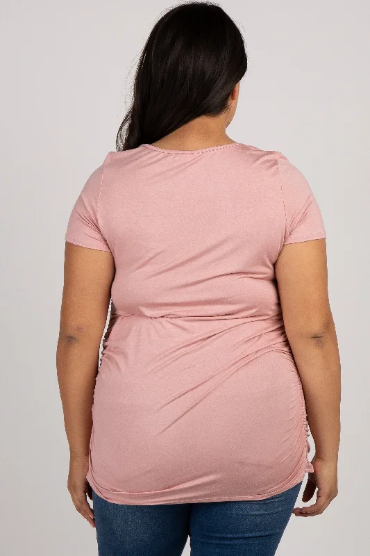 PinkBlush Pink Ruched Short Sleeve Plus Top