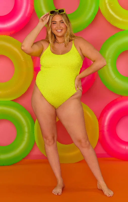 Positano One Piece ~ Highlighter Yellow Scrunch