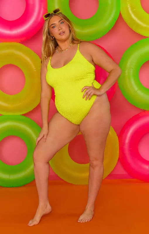 Positano One Piece ~ Highlighter Yellow Scrunch