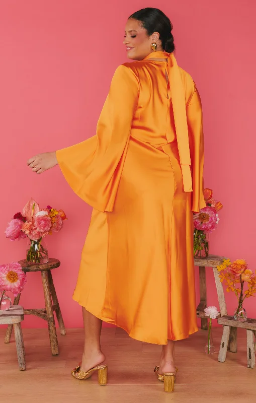 Sarah Midi Dress ~ Tangerine Fluid Satin