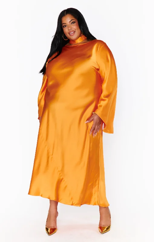 Sarah Midi Dress ~ Tangerine Fluid Satin