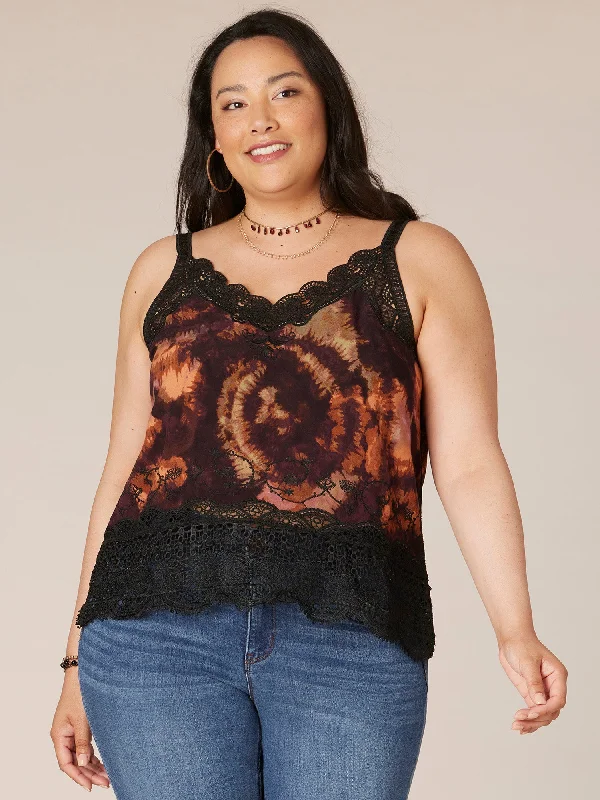 Sleeveless V-Neck Scalloped Plus Size Woven Tank Top with Embroidery